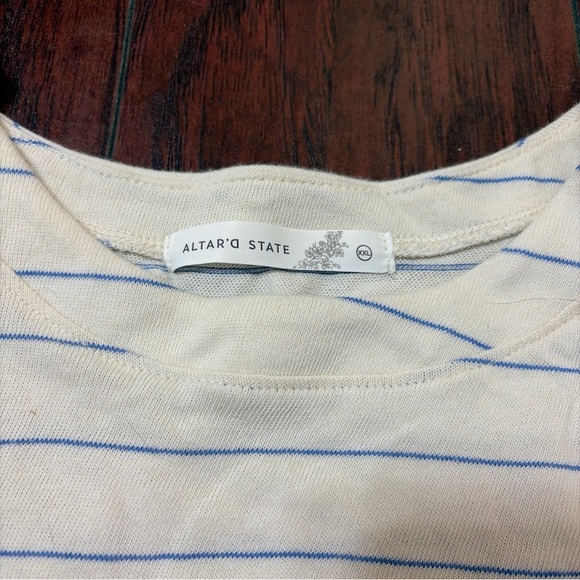 Altar'd State Cream Crop Top with Light Blue Stripes - Picture 2 of 4